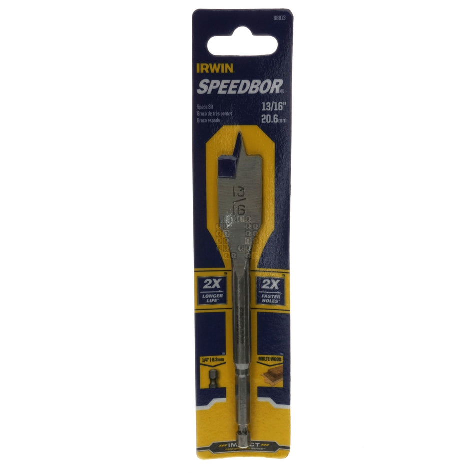 Irwin Industrial Tools 88813 SPEEDBOR 13/16" x 6" Standard Length Impact Spade Bit, 1/4" Hex Drive