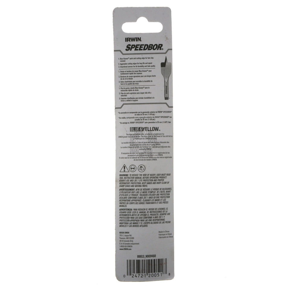 Irwin Industrial Tools 88813 SPEEDBOR 13/16" x 6" Standard Length Impact Spade Bit, 1/4" Hex Drive