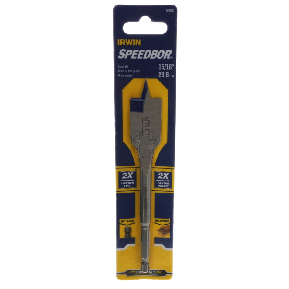Irwin Industrial Tools 88815 SPEEDBOR 15/16" x 6" Standard Length Spade Bit, 1/4" Hex Shank