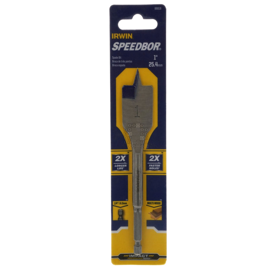 Irwin Industrial Tools 88816 SPEEDBOR 1" x 6" Standard Length Impact Spade Bit, 1/4" Hex Drive