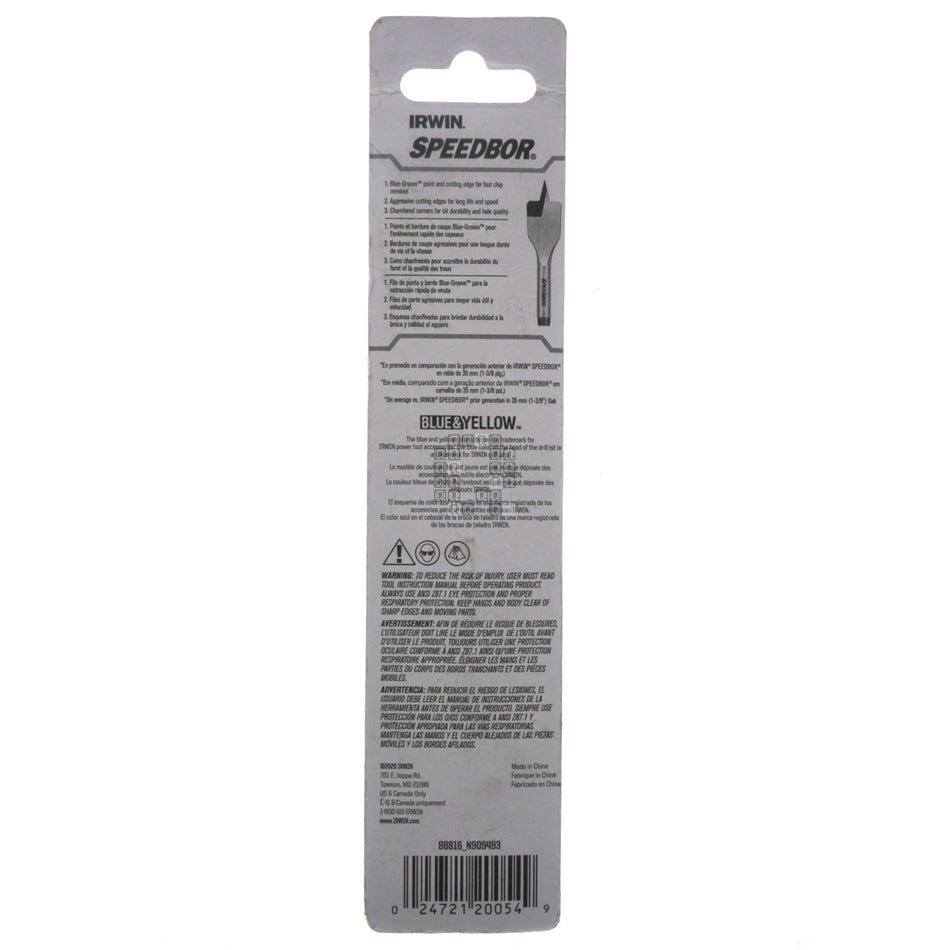 Irwin Industrial Tools 88816 SPEEDBOR 1" x 6" Standard Length Impact Spade Bit, 1/4" Hex Drive