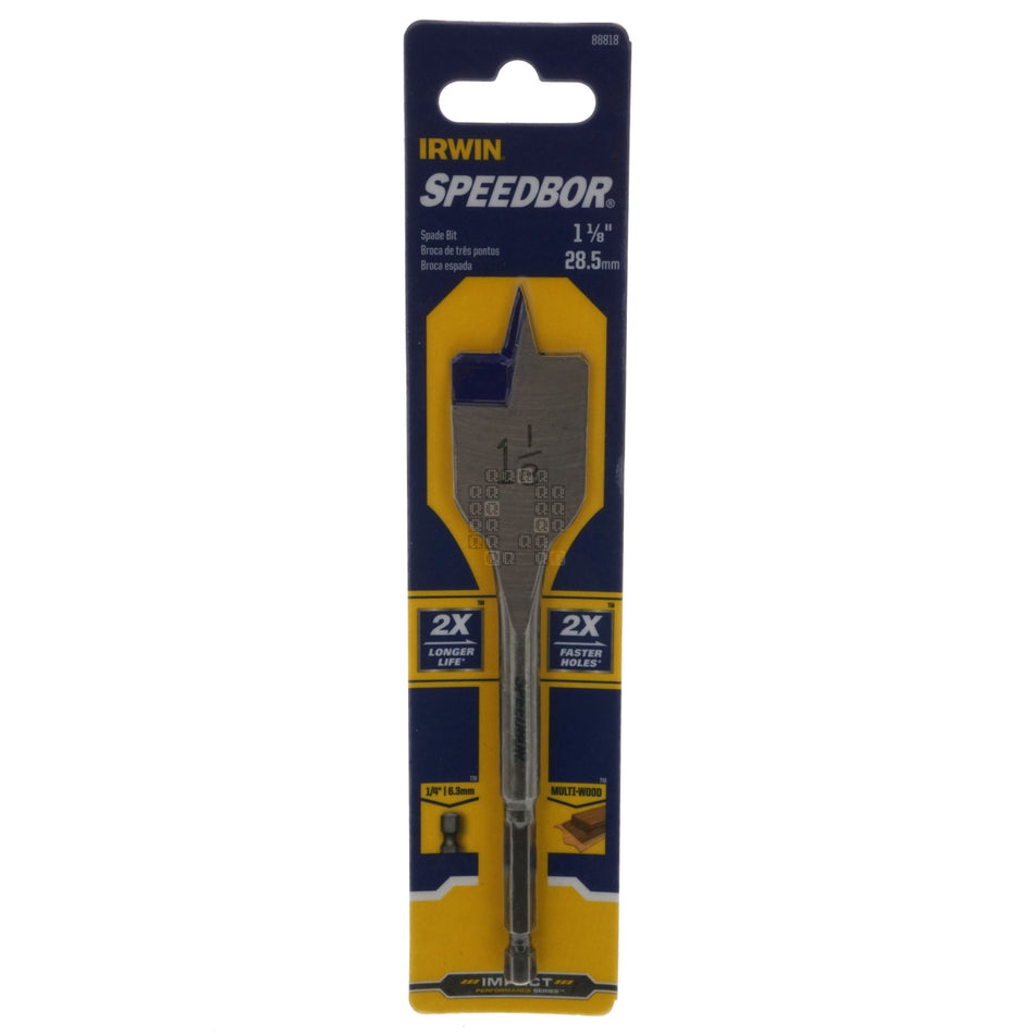 Irwin Industrial Tools 88818 SPEEDBOR 1-1/8" x 6" Standard Length Spade Bit