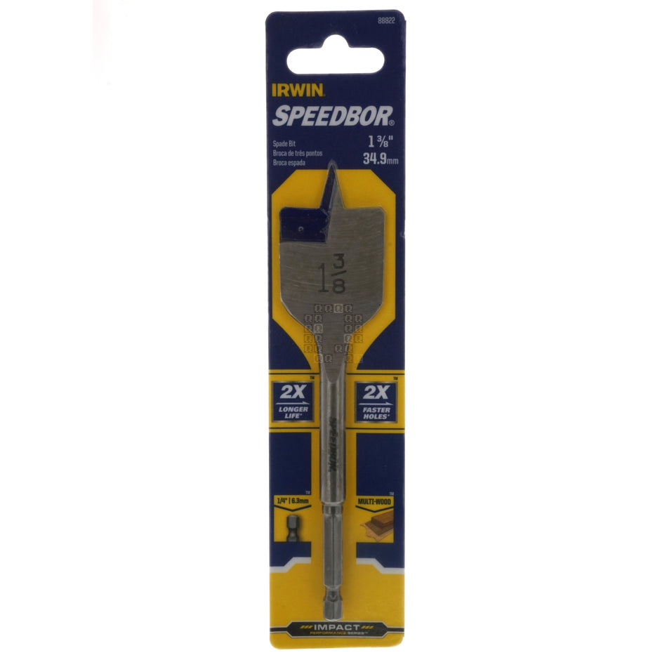Irwin Industrial Tools 88822 SPEEDBOR 1-3/8" x 6" Standard Length Impact Spade Bit, 1/4" Hex Drive