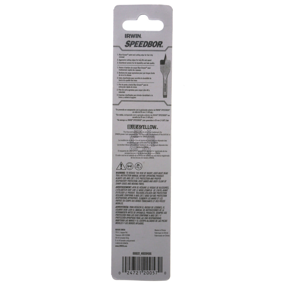 Irwin Industrial Tools 88822 SPEEDBOR 1-3/8" x 6" Standard Length Impact Spade Bit, 1/4" Hex Drive