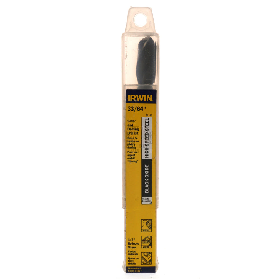 Irwin Industrial Tools 91133 HSS Silver and Deming Drill Bit, 33/64" Diameter, 1/2" Reduced Shank