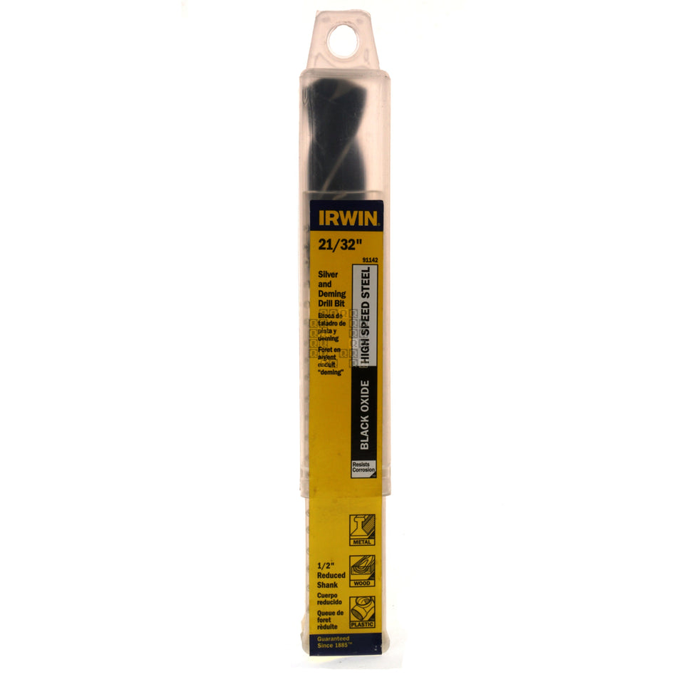 Irwin Tools 91142 HSS Silver and Deming Drill Bit, 21/32" Diameter, 1/2" Reduced Shank