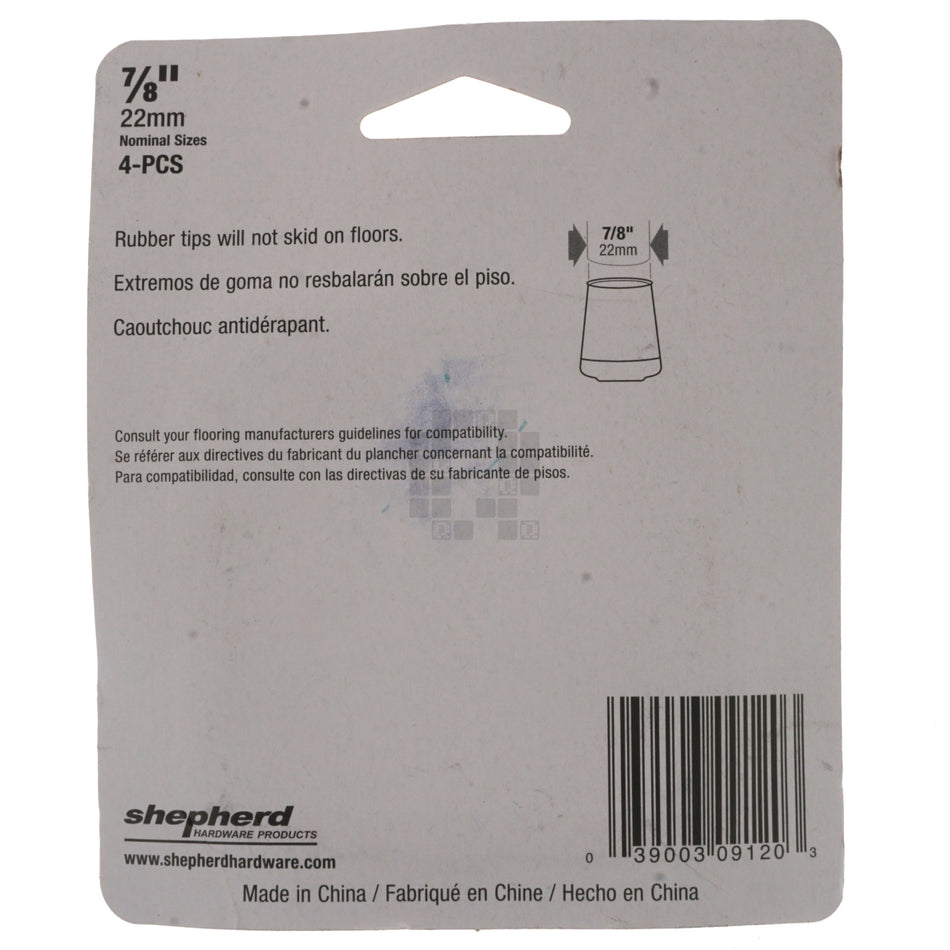 Shepherd 9120 Off-White Rubber Leg Tips, 4 Pack, 7/8" or 22mm