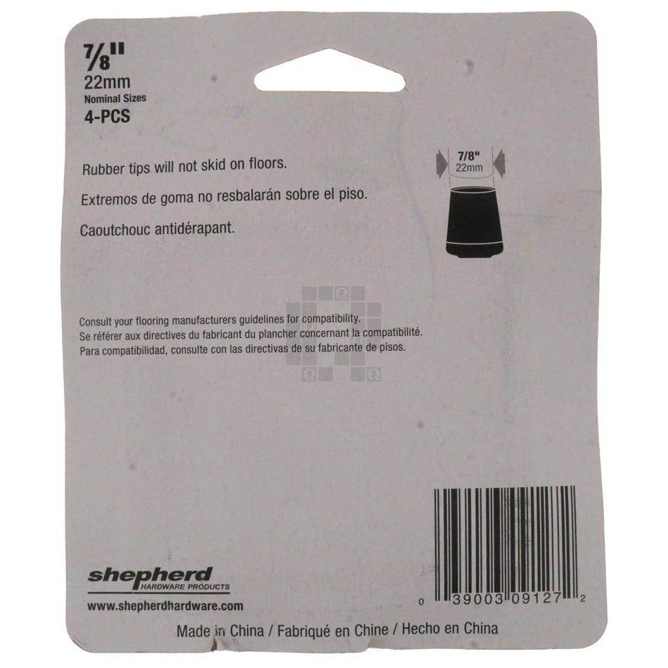 Shepherd 9127 Black Rubber Leg Tips, 4 Pack, 7/8" or 22mm