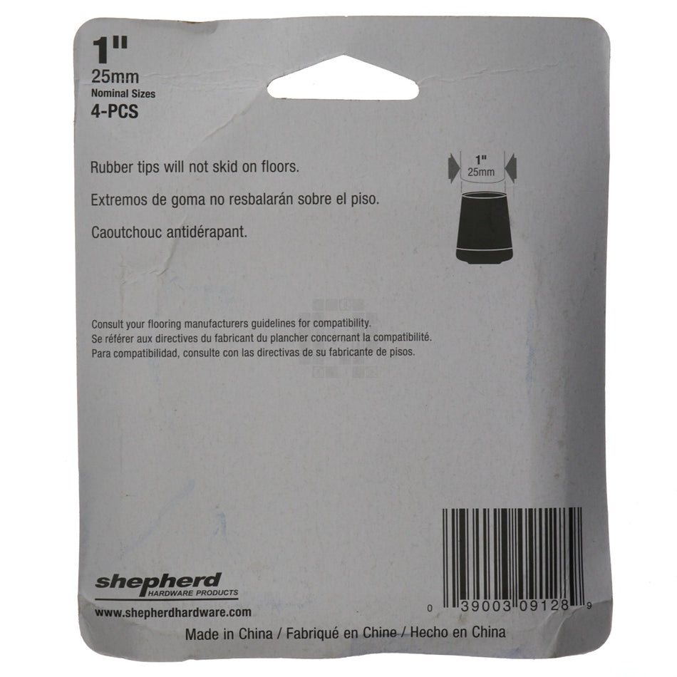 Shepherd Hardware 9128 1" Black Rubber Leg Tips, 4 Pack