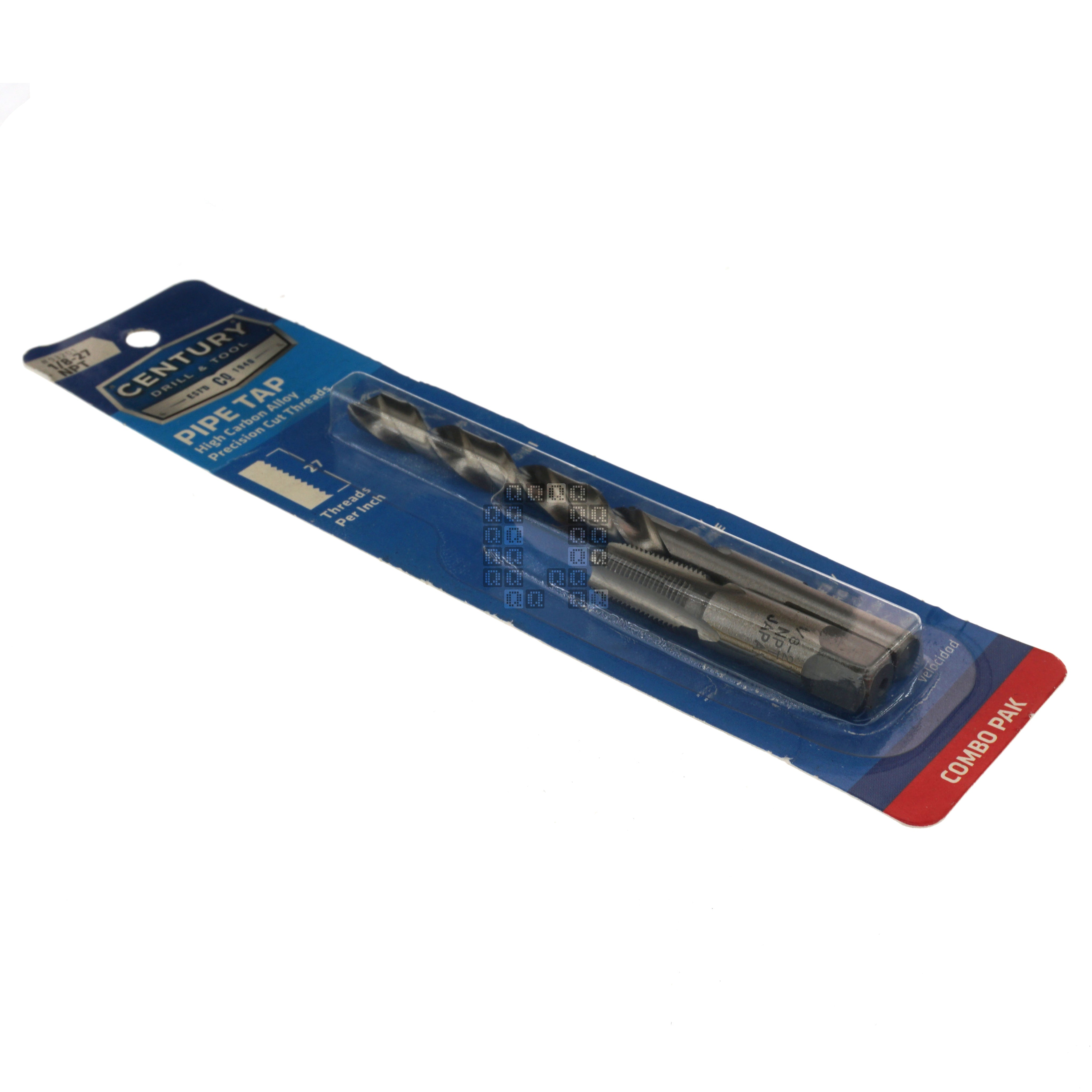 Century Drill & Tool 93201 1/8"-27 NPT High Carbon Alloy Pipe Tap & 21/64" HSS Drill Bit Combo Pak