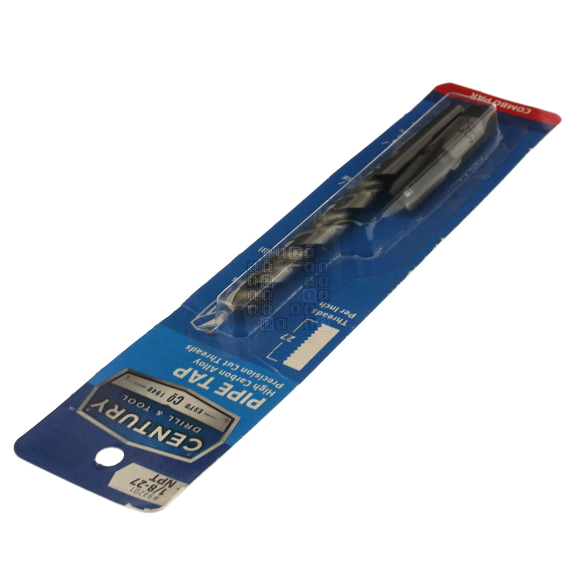 Century Drill & Tool 93201 1/8"-27 NPT High Carbon Alloy Pipe Tap & 21/64" HSS Drill Bit Combo Pak