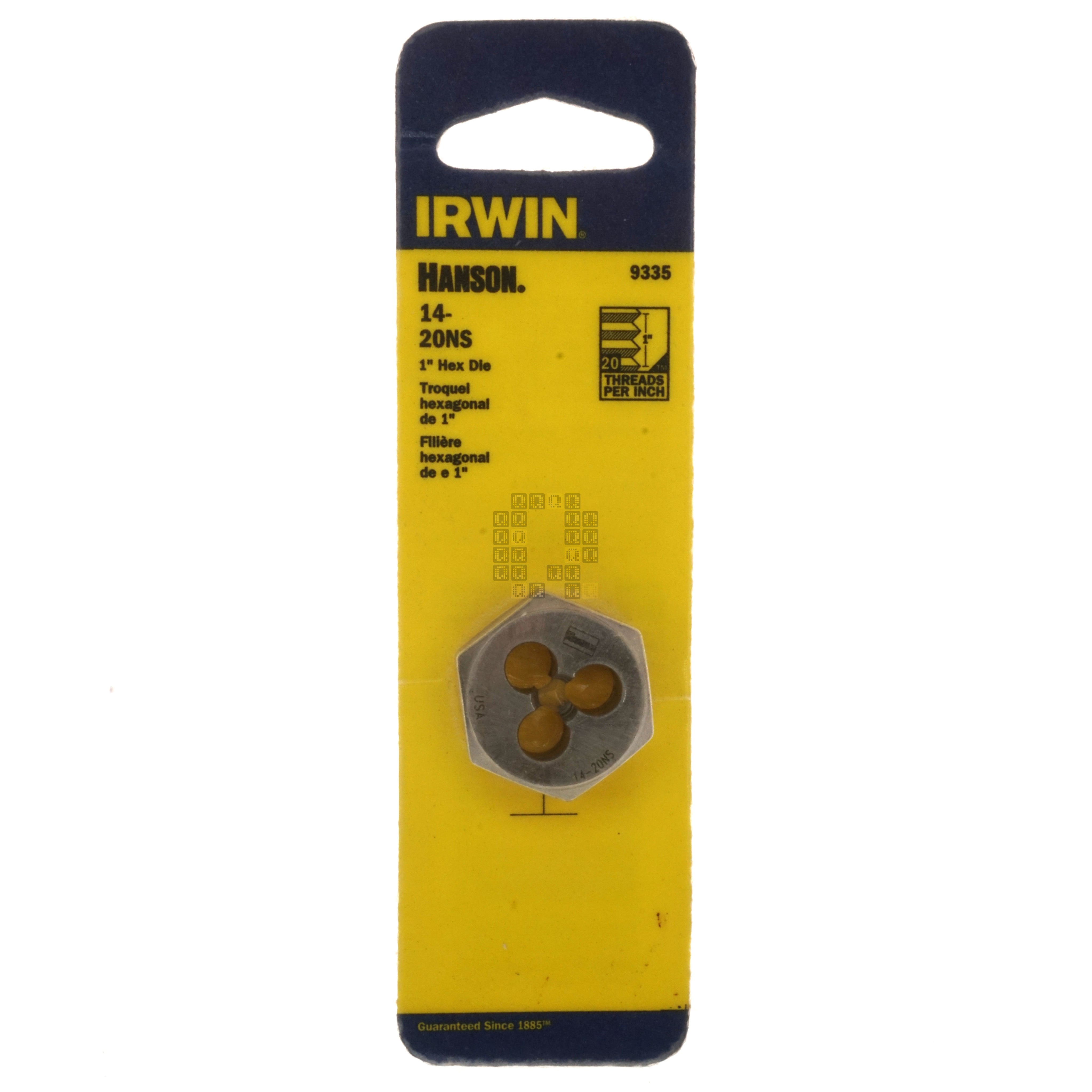 Irwin Hanson 9335 1/4"-20NS SAE High Carbon Steel 1" Hex Die Package Front