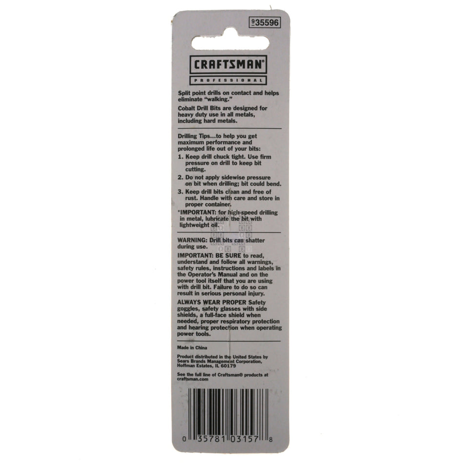 Craftsman Professional 935596 7/64" Cobalt Drill Bit, Split Point