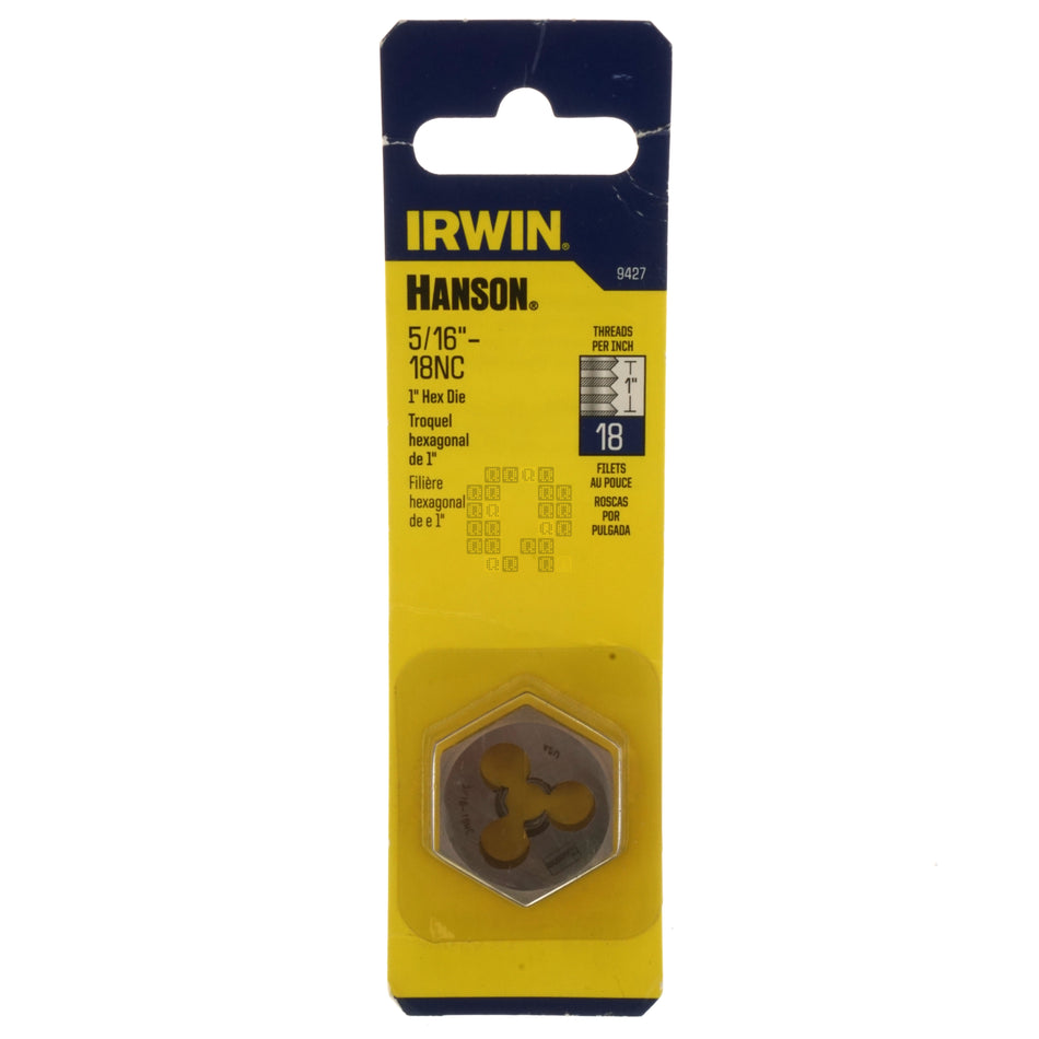 Irwin Hanson 9427 5/16"-18NC Carbon Steel Right Hand (RH) 1" Hex Die Package Front