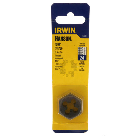 Irwin Hanson 9436 3/8"-24NF NC Carbon Steel Right Hand (RH) 1" Hex Die Package Front
