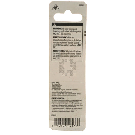 Irwin Hanson 9436 3/8"-24NF NC Carbon Steel Right Hand (RH) 1" Hex Die Package Back