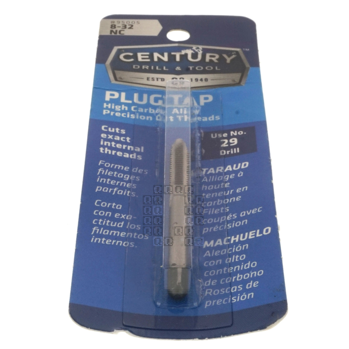 Century Drill & Tool 95005 High Carbon Steel Alloy Precision Plug Tap, #8-32 NC