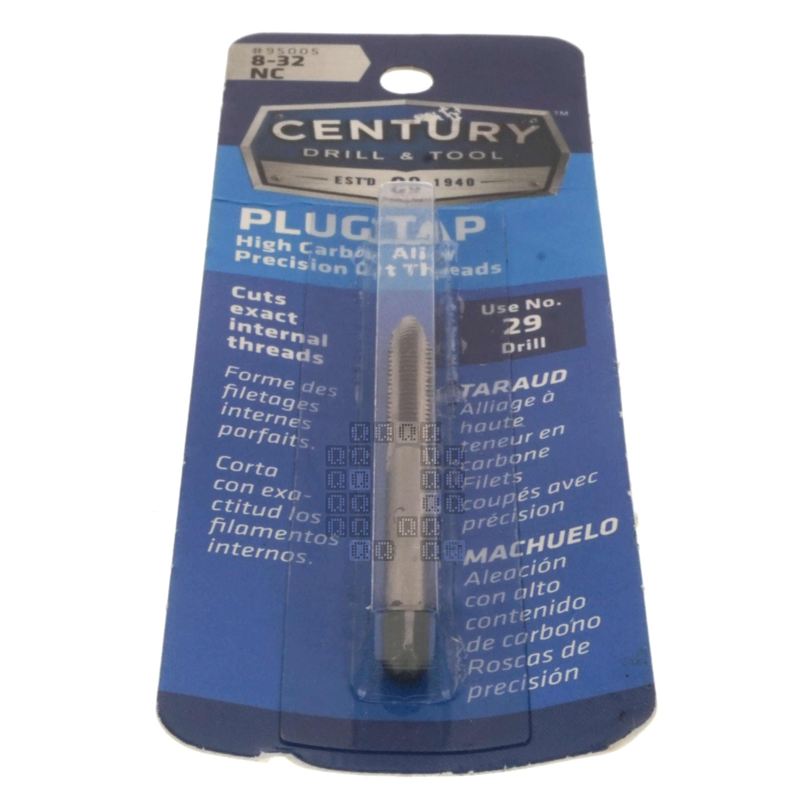 Century Drill & Tool 95005 High Carbon Steel Alloy Precision Plug Tap, #8-32 NC