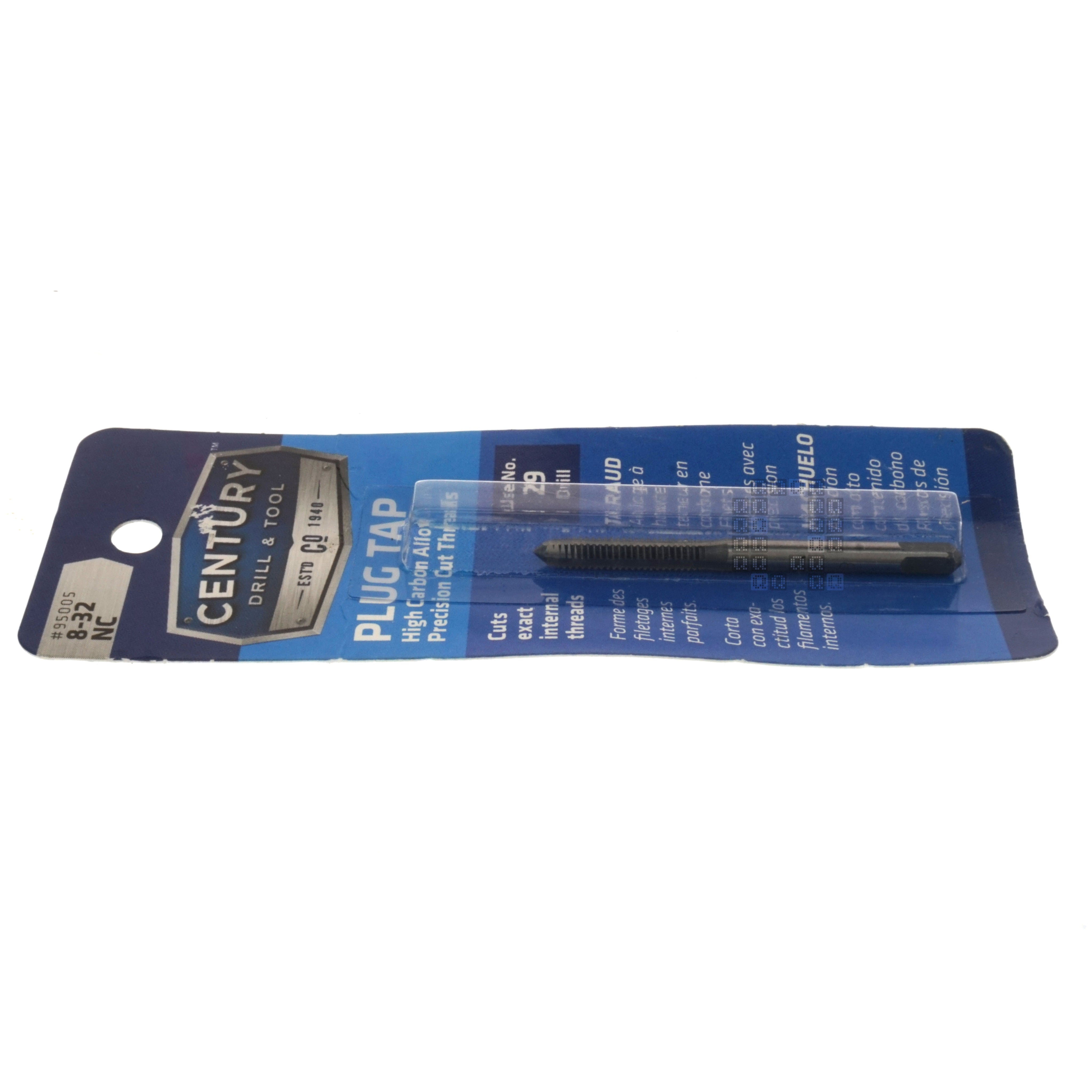Century Drill & Tool 95005 High Carbon Steel Alloy Precision Plug Tap, #8-32 NC