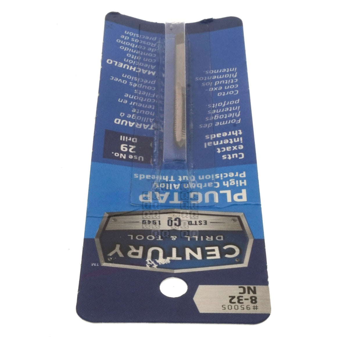 Century Drill & Tool 95005 High Carbon Steel Alloy Precision Plug Tap, #8-32 NC