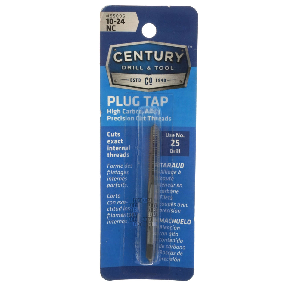 Century Drill & Tool 95006 High Carbon Steel Alloy Precision Plug Tap, #10-24 NC