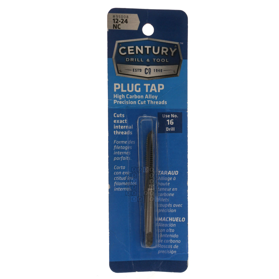 Century Drill & Tool 95008 High Carbon Steel Alloy Precision Plug Tap, #12-24 NC
