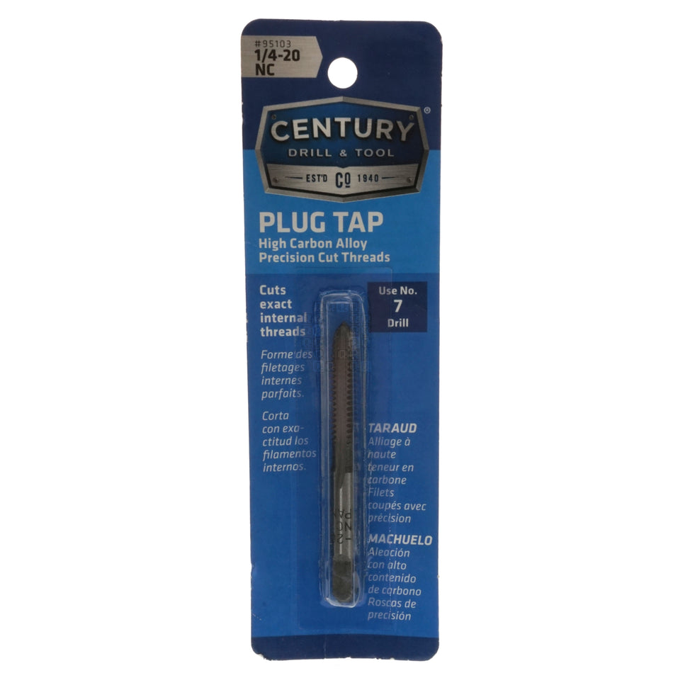 Century Drill & Tool 95103 1/4"-20 NC High Carbon Steel Alloy Precision Plug Tap