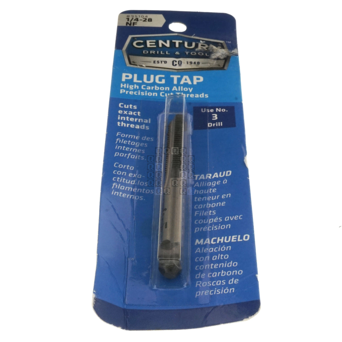 Century Drill & Tool 95104 1/4"-28 NF High Carbon Steel Alloy Precision Plug Tap