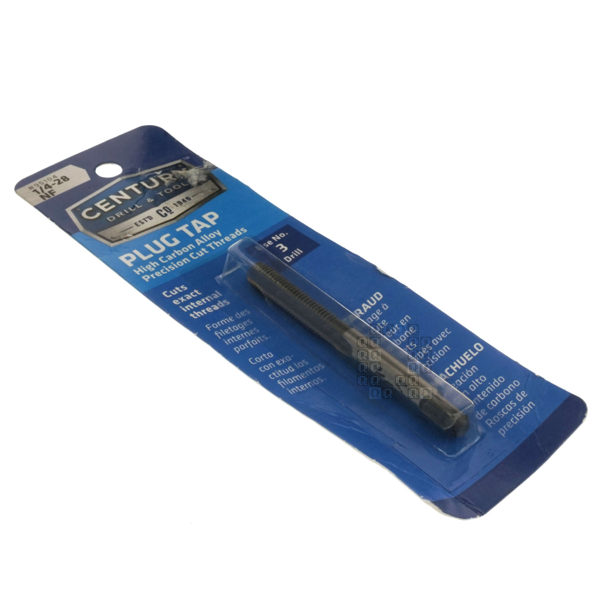 Century Drill & Tool 95104 1/4"-28 NF High Carbon Steel Alloy Precision Plug Tap