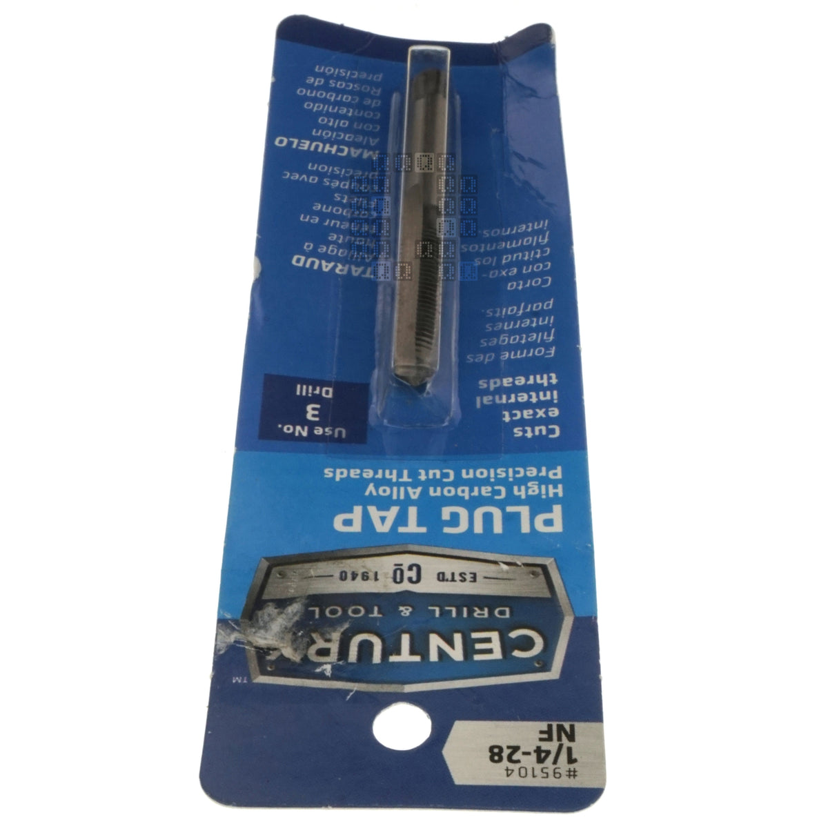 Century Drill & Tool 95104 1/4"-28 NF High Carbon Steel Alloy Precision Plug Tap