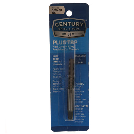 Century Drill & Tool 95105 5/16"-18 NC Right Hand RH High Carbon Steel Alloy Precision Plug Tap Package Front