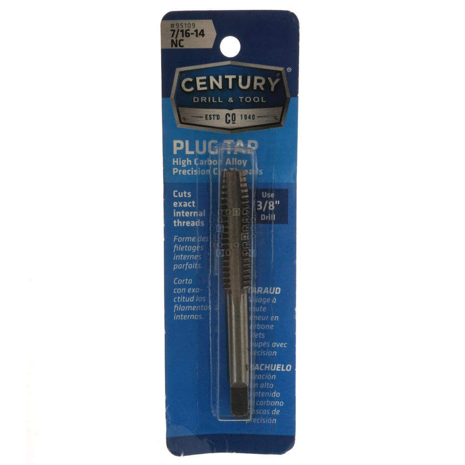 Century Drill & Tool 95109 7/16"-14 NC High Carbon Steel Alloy Plug Tap