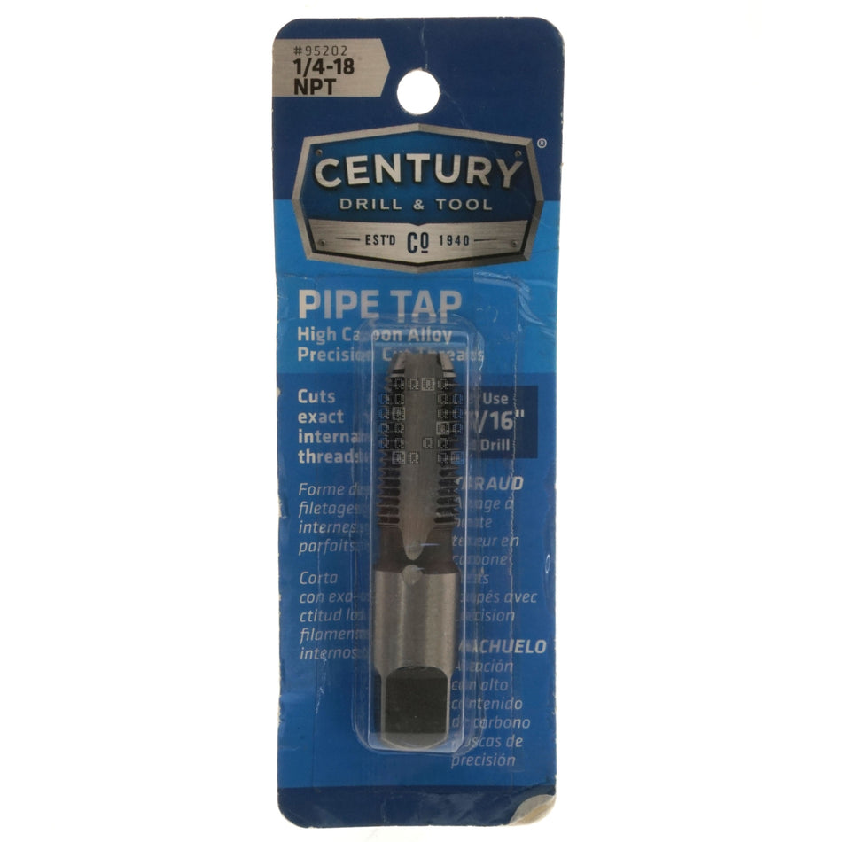 Century Drill & Tool 95202 High Carbon Steel Precision Plug Tap, 1/4"-18 NPT  RH