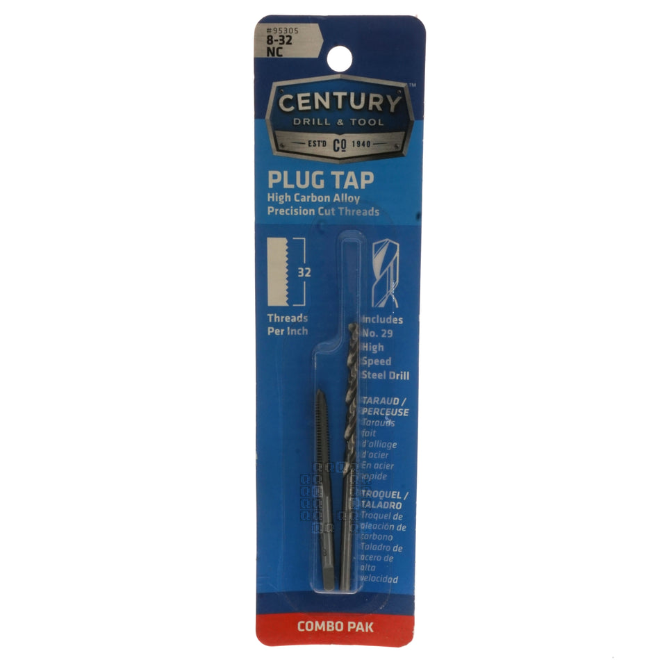 Century Drill & Tool 95305 High Carbon Alloy #8-32 NC Plug Tap & #29 HSS Drill Bit Combo Pak