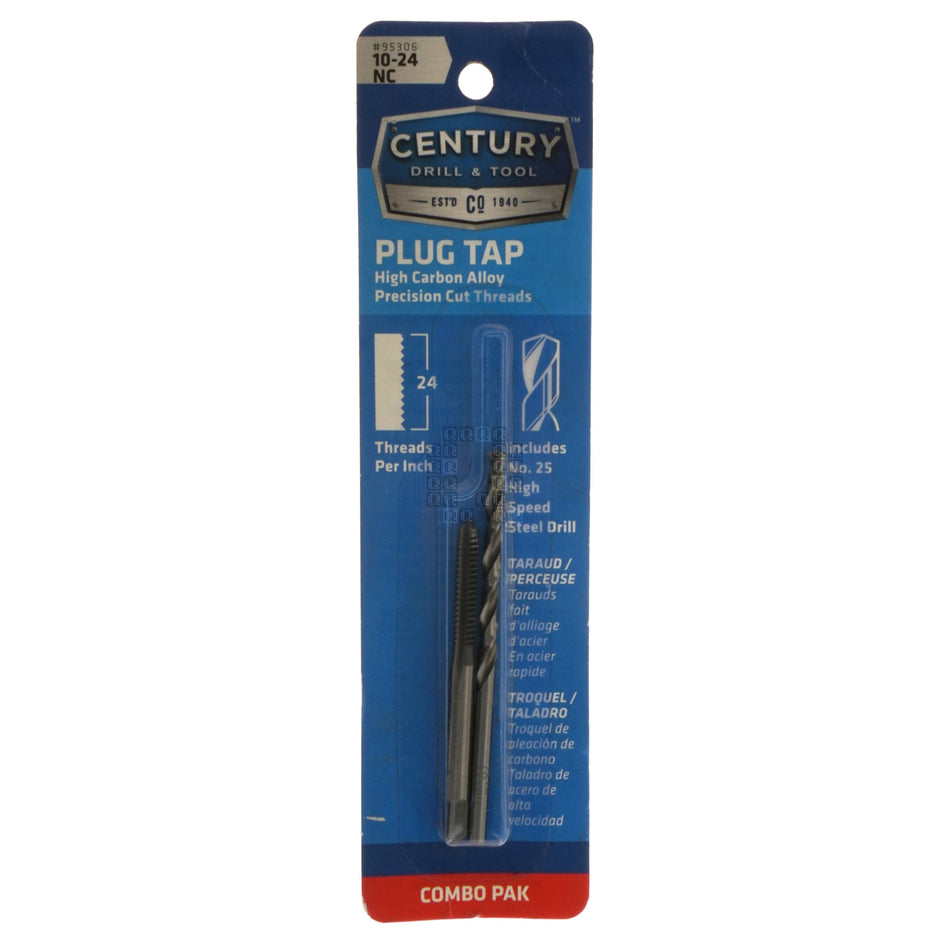 Century Drill & Tool 95306 #10-24 NC High Carbon Steel Alloy Plug Tap & #25 HSS Drill Bit Combo Pak