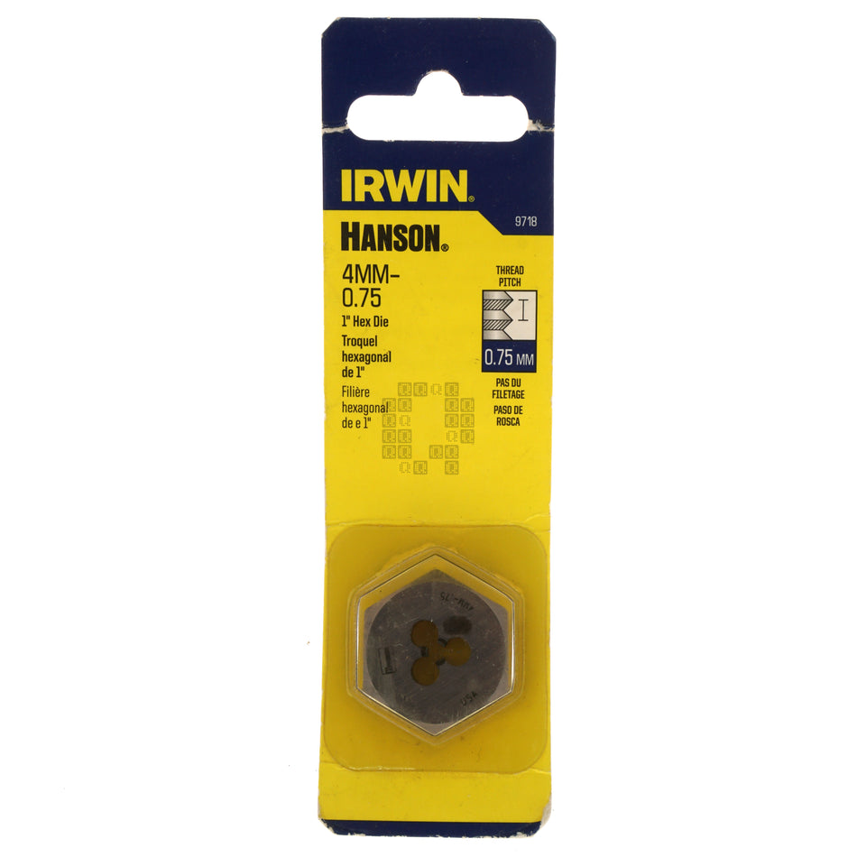 Irwin Hanson 9717 4mm M4 - 0.70mm Right Hand RH Metric Carbon Steel 1" Hex Die Package Front