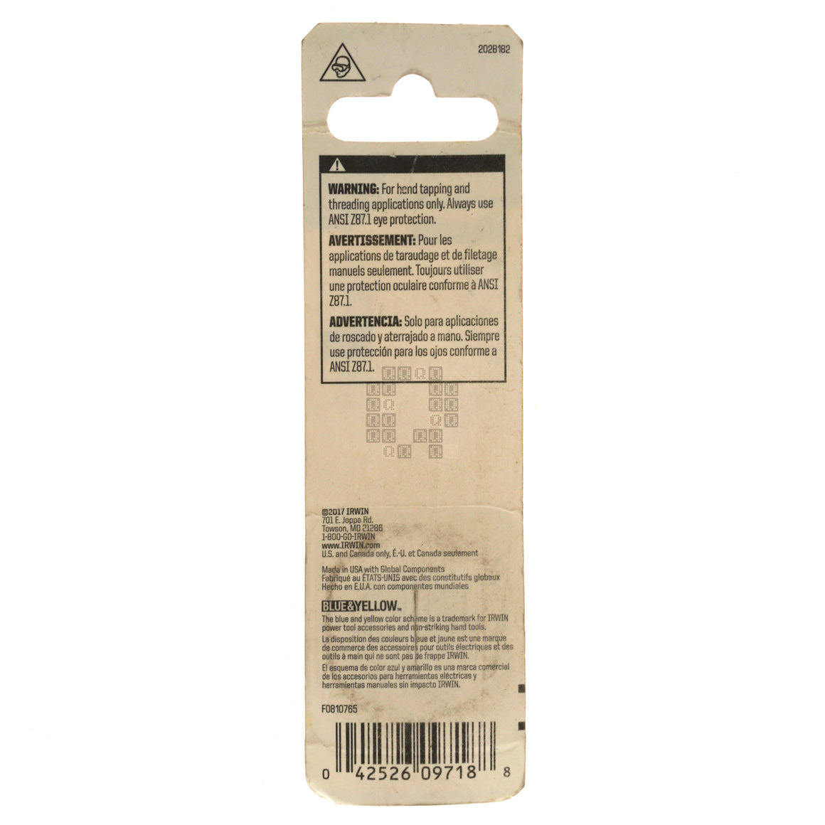 Irwin Hanson 9717 4mm M4 - 0.70mm Right Hand RH Metric Carbon Steel 1" Hex Die Package Back