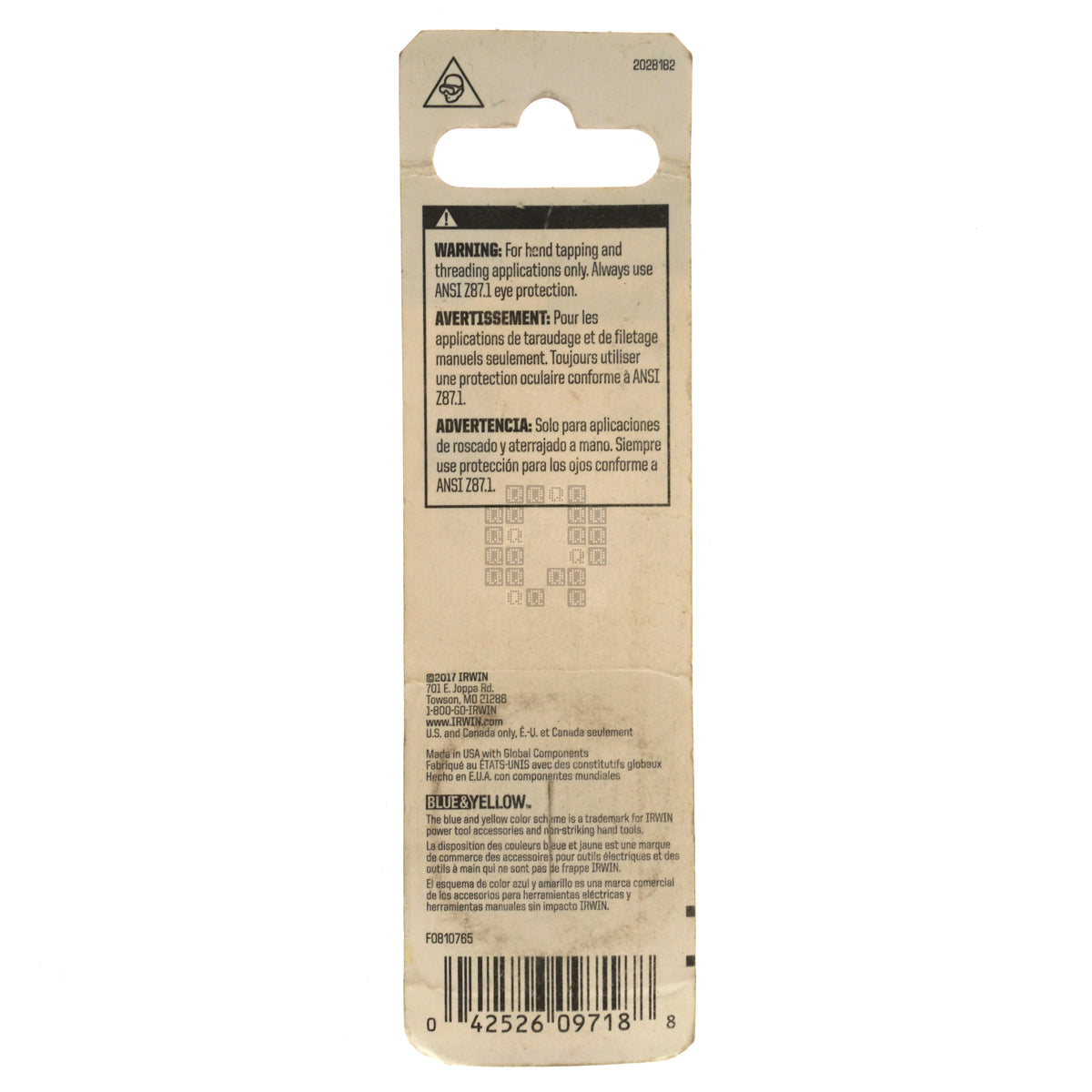 Irwin Hanson 9717 4mm M4 - 0.70mm Right Hand RH Metric Carbon Steel 1" Hex Die Package Back