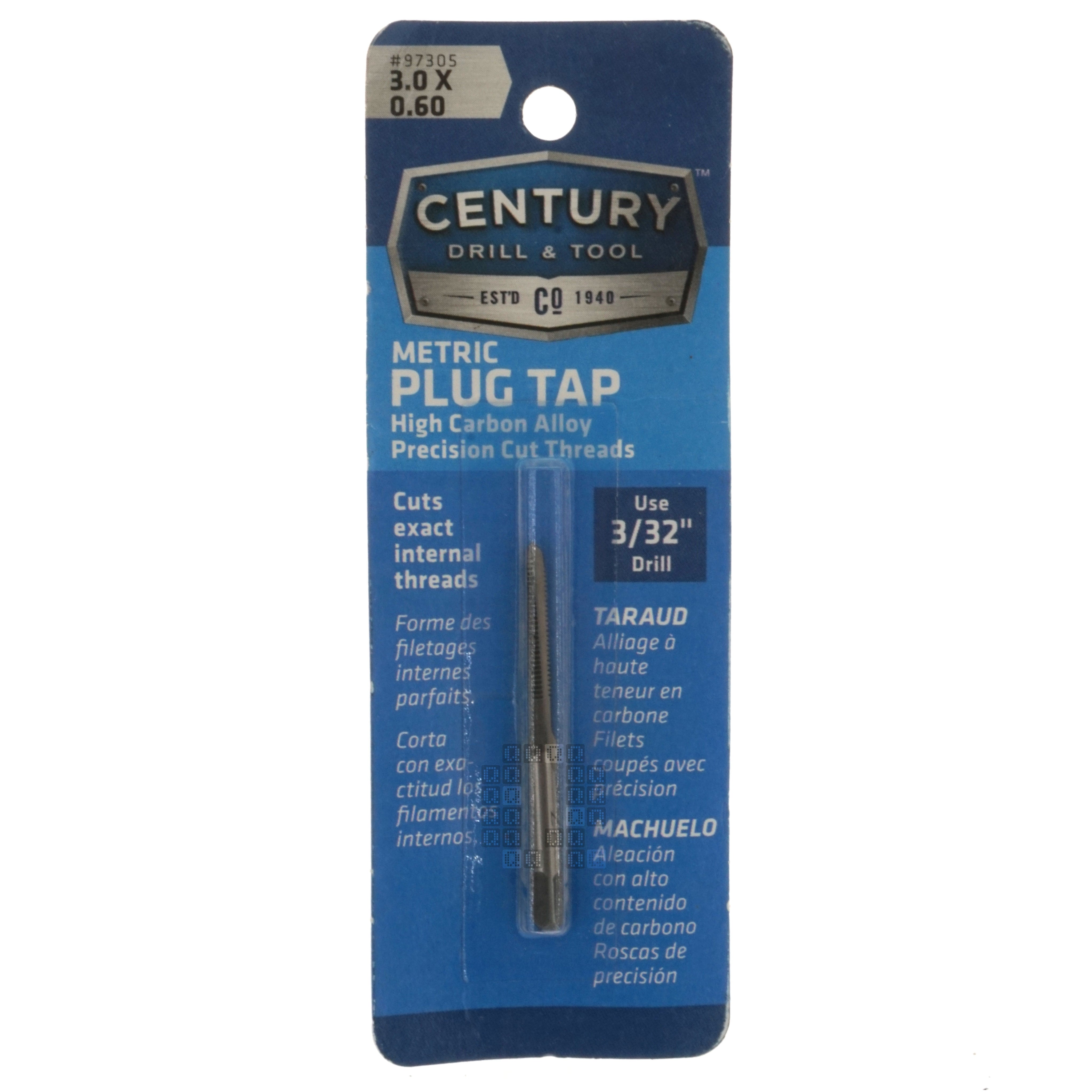 Century Drill & Tool 97305 M3-0.60mm Metric High Carbon Steel Alloy Precision Plug Tap Package Front