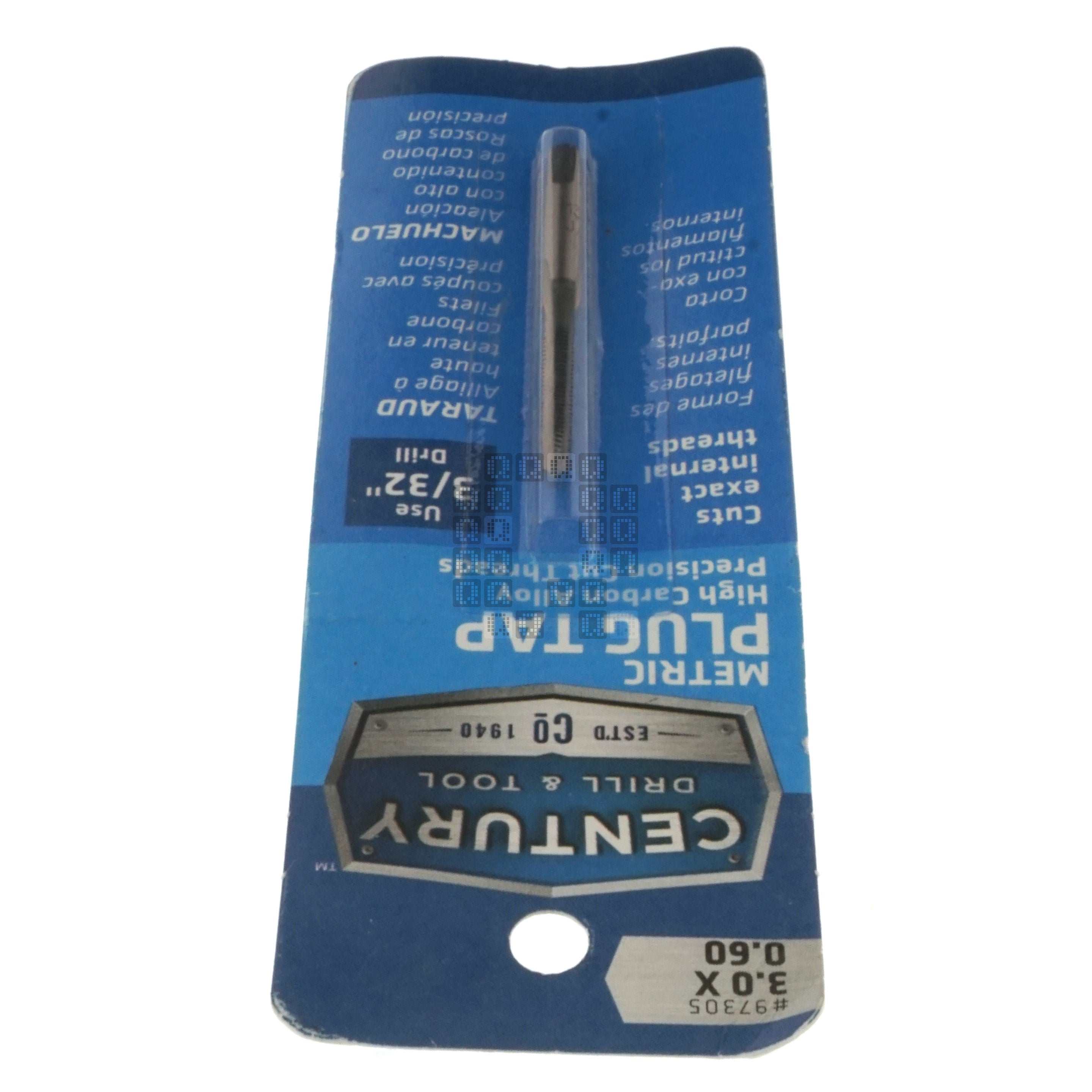 Century Drill & Tool 97305 M3-0.60mm Metric High Carbon Steel Alloy Precision Plug Tap