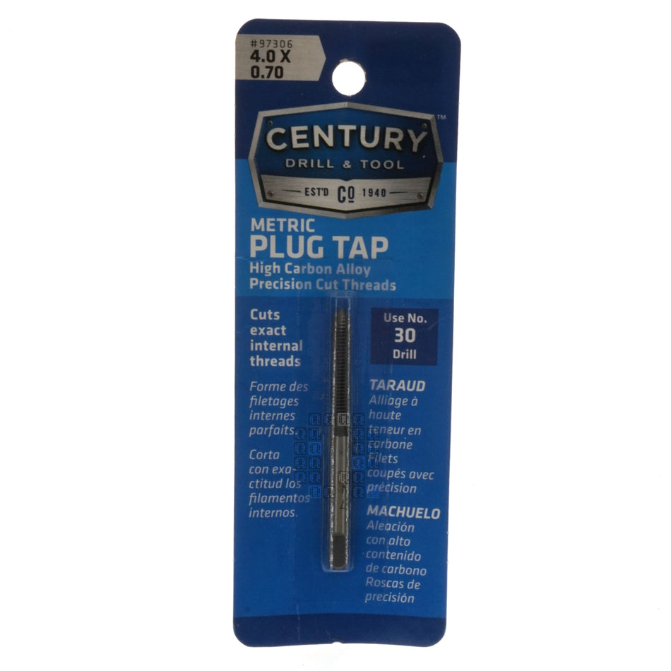 Century Drill & Tool Corp 97306 M4-0.70mm Metric High Carbon Steel Alloy Precision Plug Tap