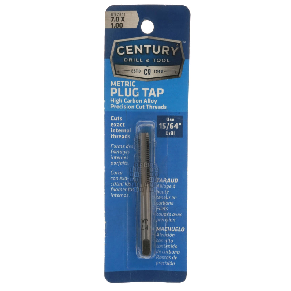 Century Drill & Tool 97311 M7-1.00mm Metric High Carbon Steel Alloy Precision Plug Tap