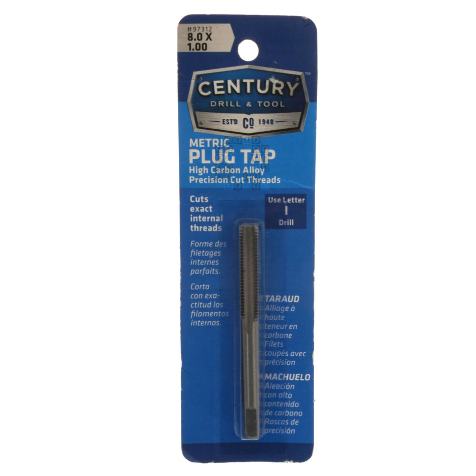 Century Drill & Tool 97312 M8-1.00mm Metric High Carbon Steel Alloy Precision Plug Tap