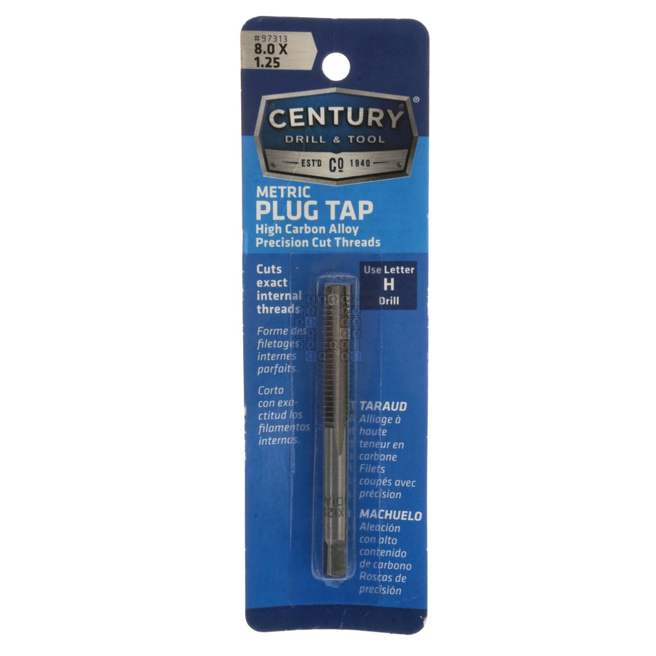 Century Drill & Tool 97313 M8-1.25mm Metric High Carbon Steel Alloy Precision Plug Tap