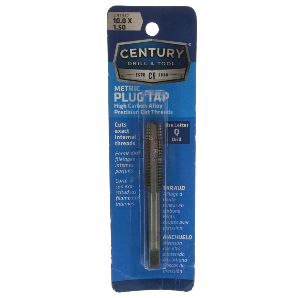 Century Drill & Tool 97317 10mm M10 - 1.50mm Metric High Carbon Steel Alloy Precision Plug Tap