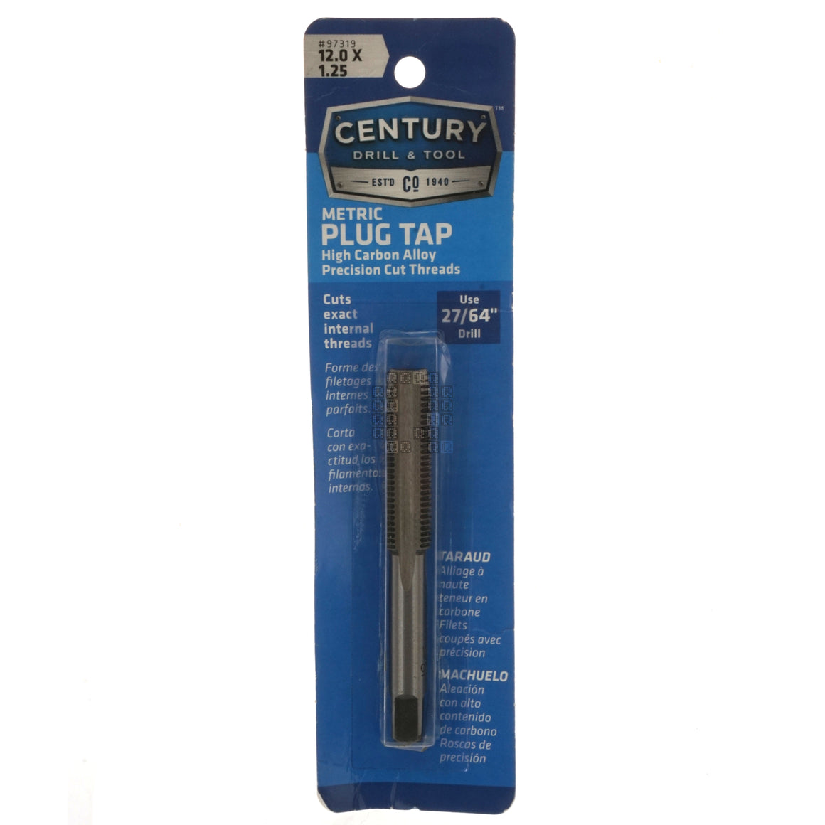 Century Drill & Tool 97319 M12-1.25mm Metric High Carbon Steel Alloy Precision Plug Tap Package Front