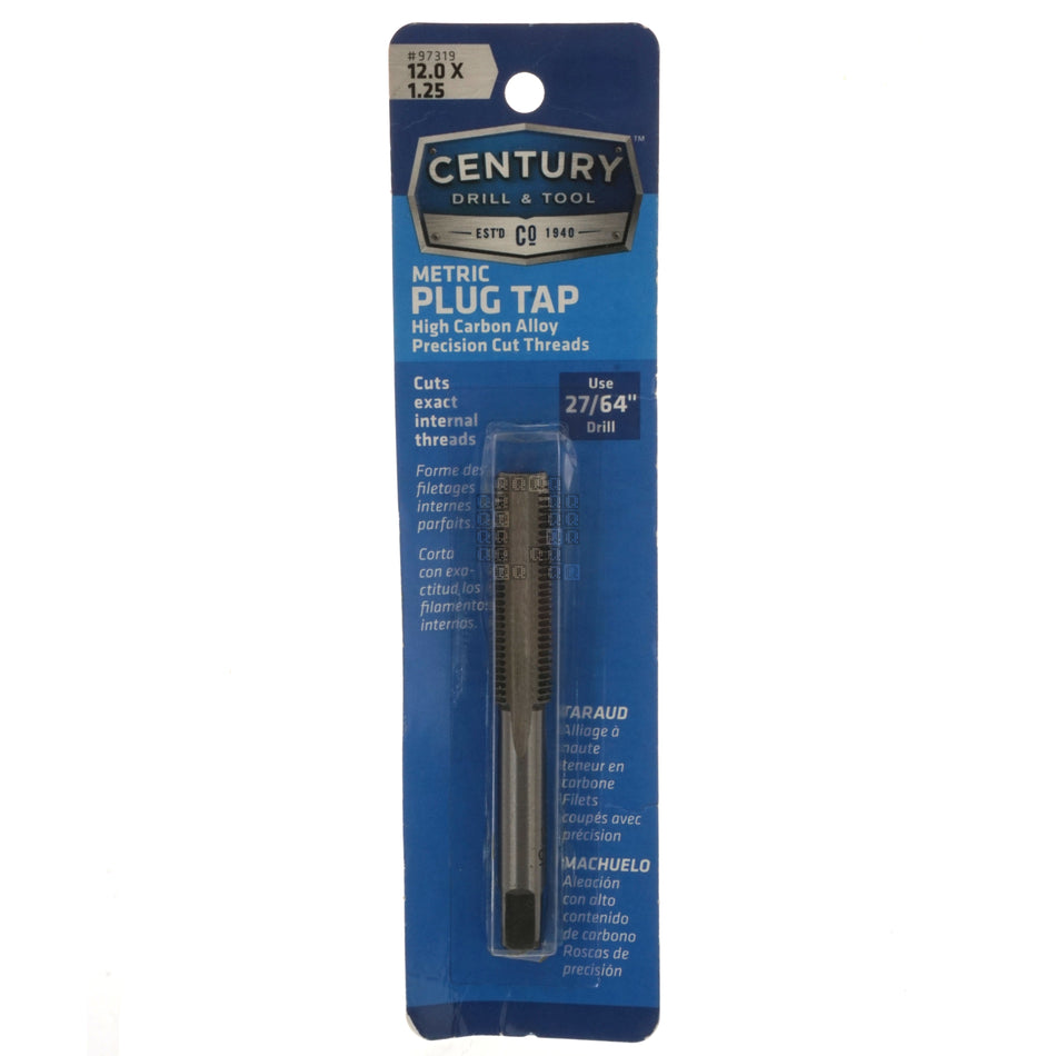 Century Drill & Tool 97319 M12-1.25mm Metric High Carbon Steel Alloy Precision Plug Tap Package Front
