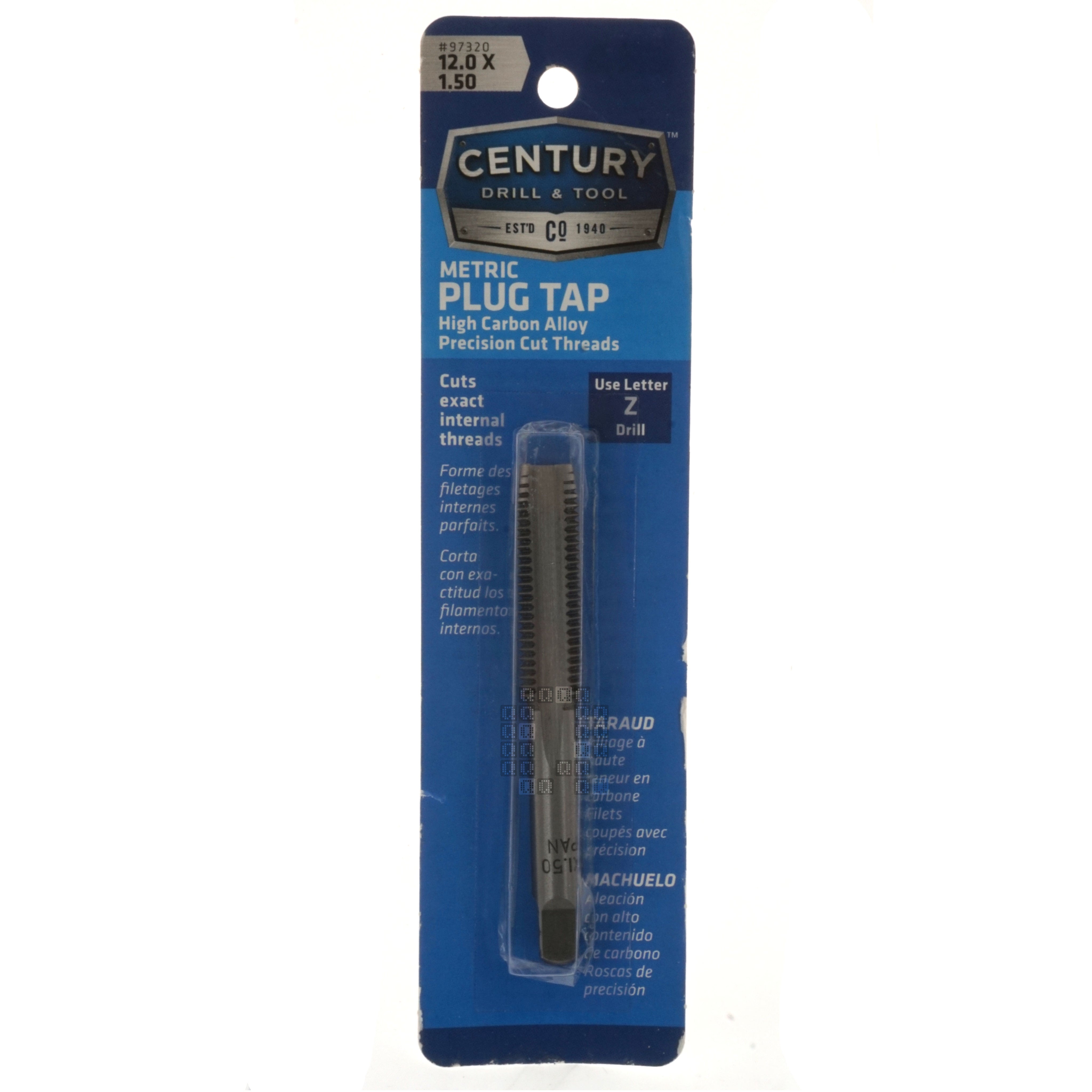 Century Drill & Tool 97320 M12-1.50mm Metric High Carbon Steel Alloy Precision Plug Tap Package Front