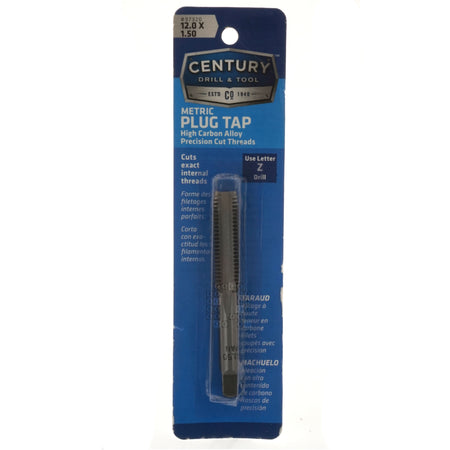 Century Drill & Tool 97320 M12-1.50mm Metric High Carbon Steel Alloy Precision Plug Tap Package Front