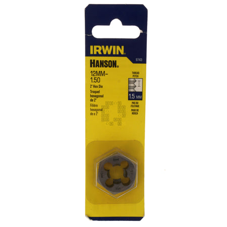 Irwin Hanson 9743 M12 - 1.50mm Metric Right Hand RH High Carbon Steel HCS 1" Hex Die Package Front